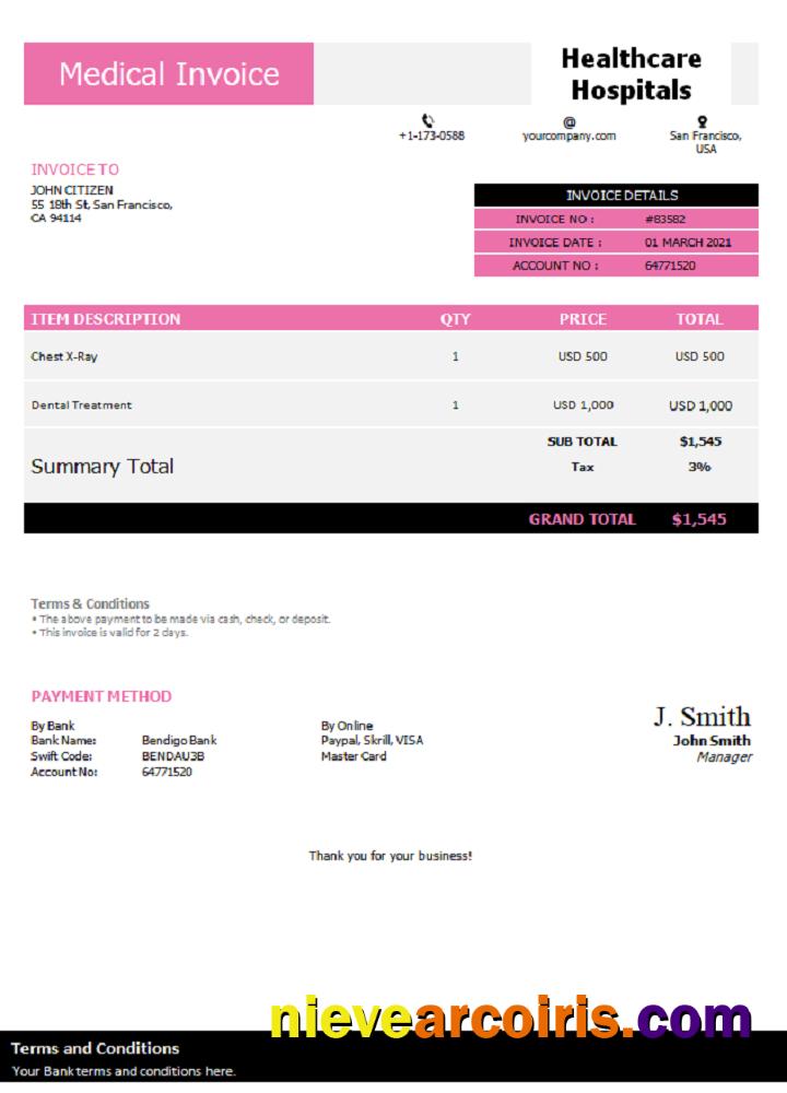 USA Healthcare Hospitals invoice